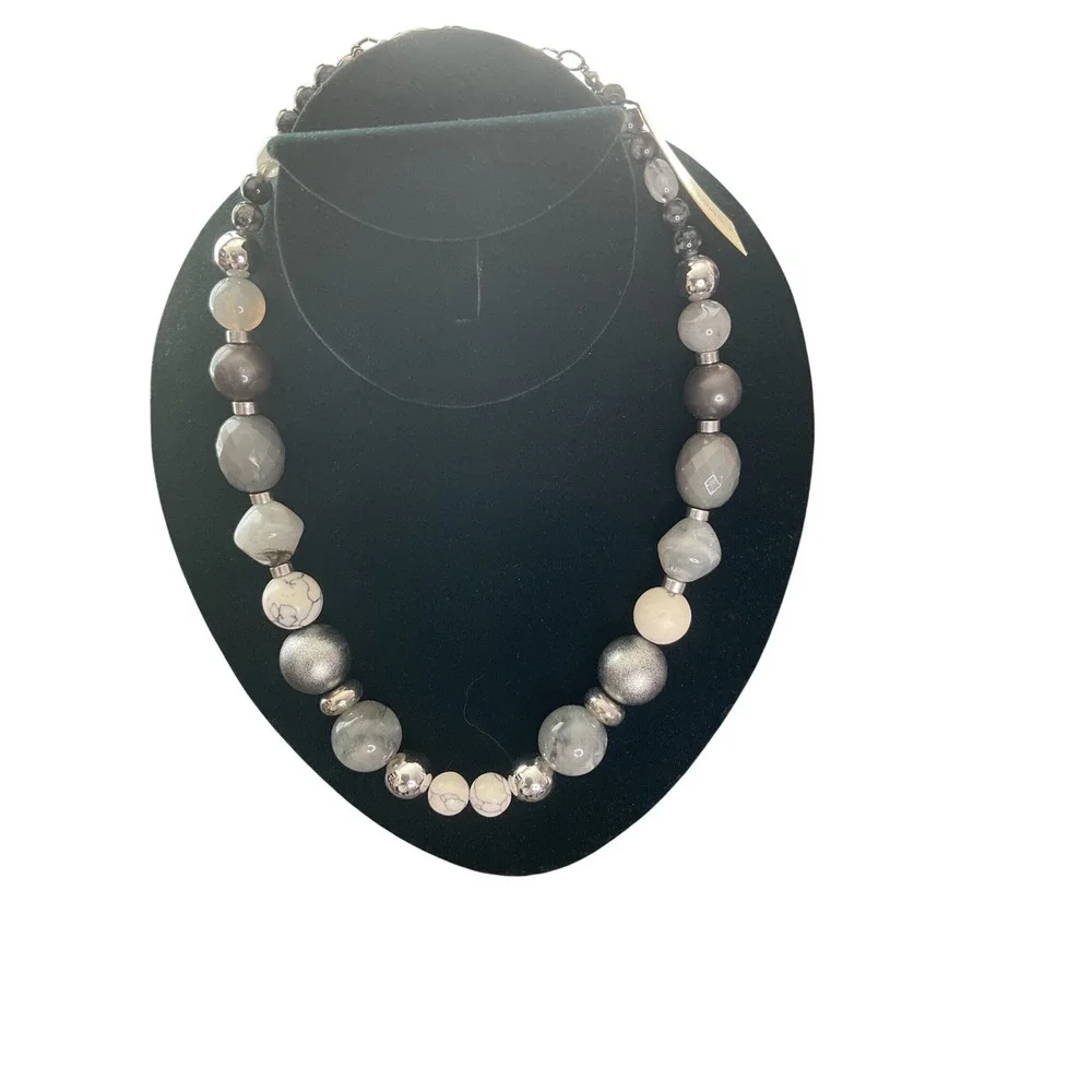 Gray Silver‎ Beaded Necklace Statement Costume Jewelry for Women